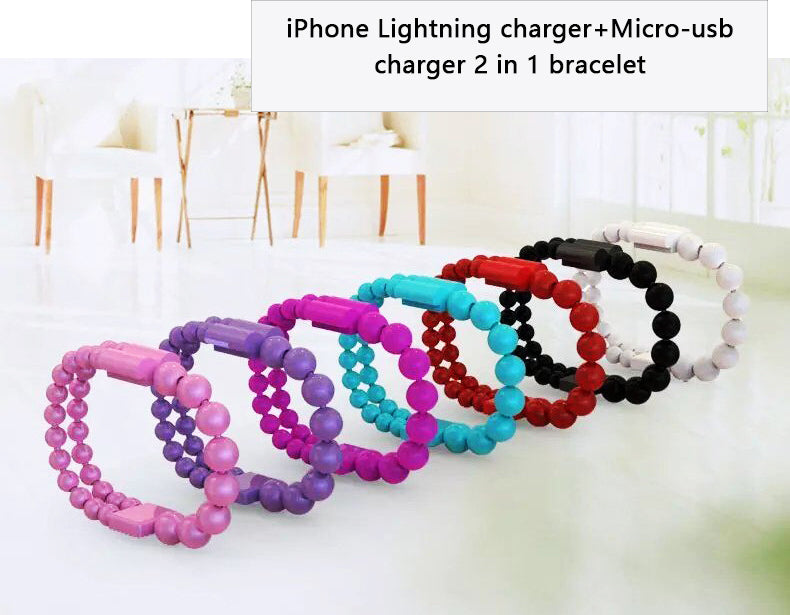 2 in 1 iPhone Lightning + Micro-USB-Ladegerät Armband Reine Farbe Perlenarmband