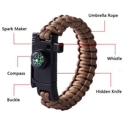 5 in 1 Multi-Armband Whistle Spark Maker Compass Rope Knife Armband