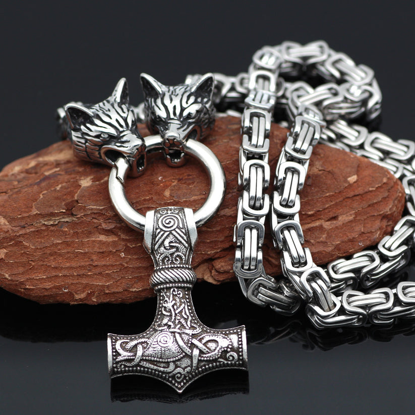 Viking Wolf Style Halskette Thor Hammer Anhänger Kette