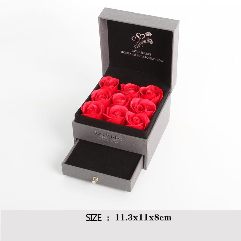 Überraschungs-Geschenkbox mit doppelter Schublade und roter Rose für Zubehör