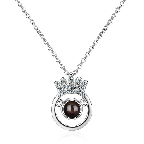 100 Languages I Love You Projection Round Crown Diamonds Necklace