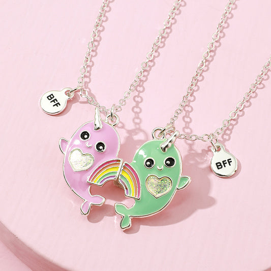 Unicorn whale magnet attract good friend necklace