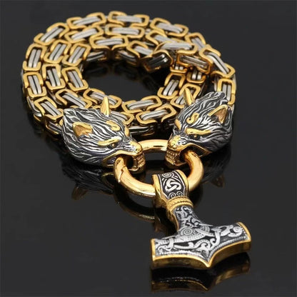 Viking Wolf Style Halskette Thor Hammer Anhänger Kette