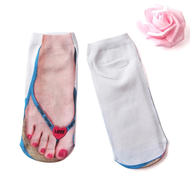 3D Muster Maniküre Print Socken Flip Flop Lustige versteckte Laufsocken Damen Personalisiert Low Cut Knöchel