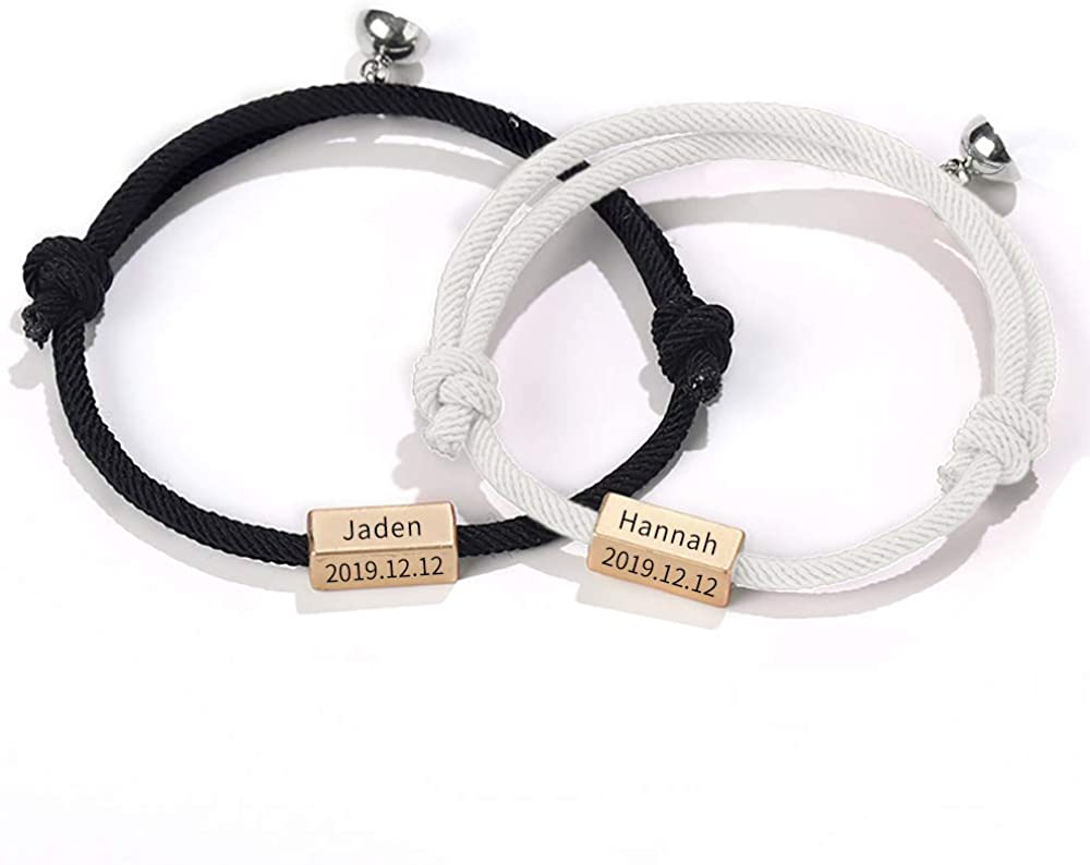 2pcs benutzerdefinierte gravieren Name Datum magnetische Persönlichkeit Paar BFF Armbänder