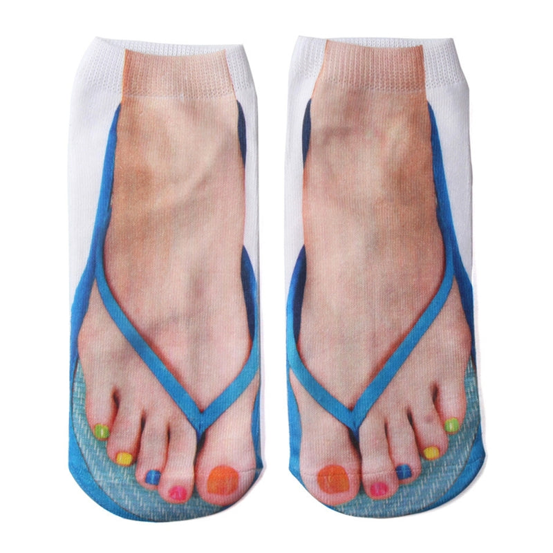 3D Muster Maniküre Print Socken Flip Flop Lustige versteckte Laufsocken Damen Personalisiert Low Cut Knöchel