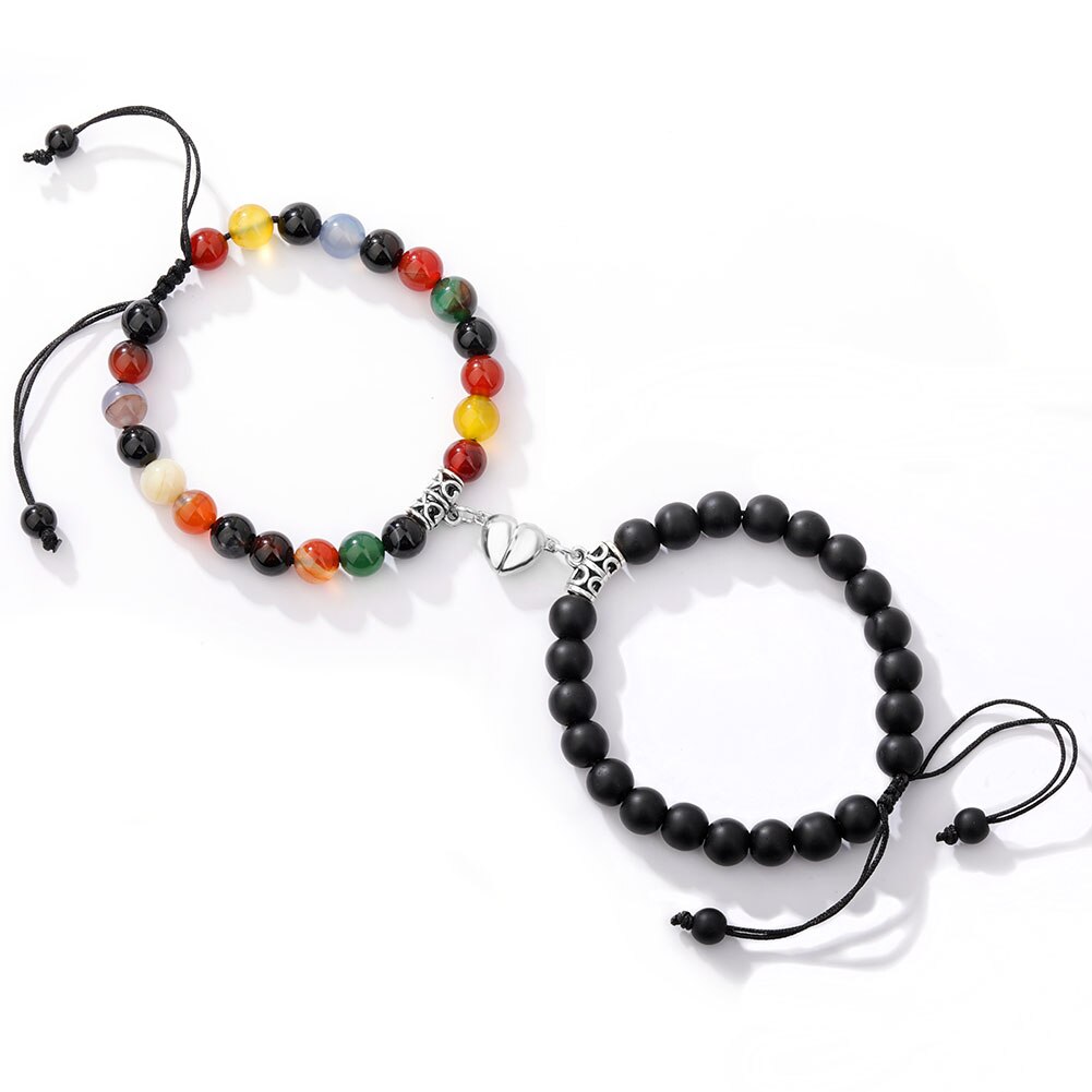 2pcs/set Natural Stone Magnetic Heart  Bead Bracelet For Friendship Couples