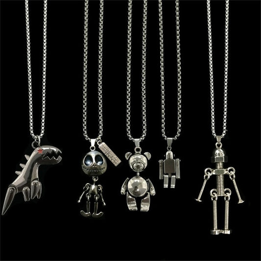 Titanium steel Cartoon Bear Dinosaur Robot Necklace Punk Retro