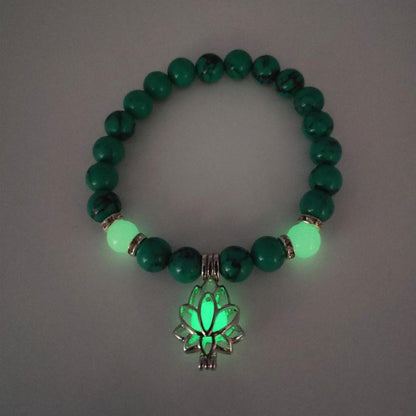 8mm Natural Stone Beads Luminous Lotus Pendant Bracelet