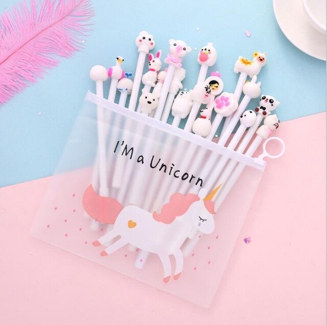 20pcs/pack Cute Cartoon Designs Gel Ink Writing Pens