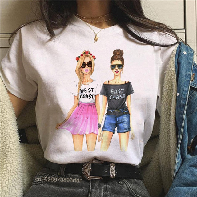 Frauen Best Friends Mädchen T-Shirt Mädchen Sommer Casual Tops