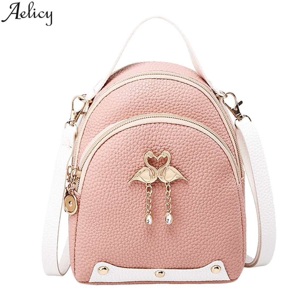 Women's Solid Color Leather Little Swan Backpack