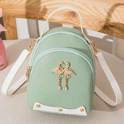 Women's Solid Color Leather Little Swan Backpack