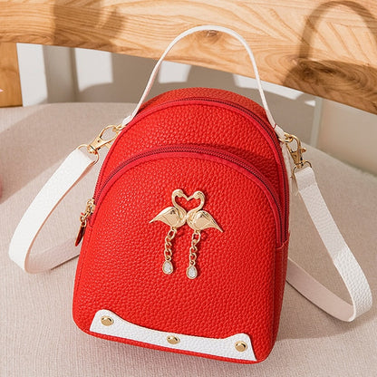 Women's Solid Color Leather Little Swan Backpack