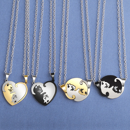 2BFF Couples Cute Kittens Matching Cats Pendant Necklace