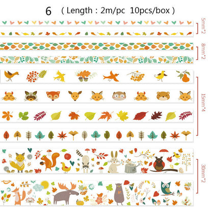 10pcs/box Cute Cartoon Animals Washi Tapes