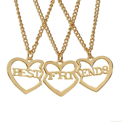 3 Best Friends Broken Heart Pendant Necklace