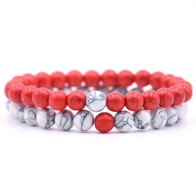 2Pcs/Set Couples 6mm Bead Stone Distance Bracelet