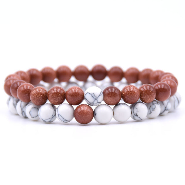 2Pcs/Set Couples 6mm Bead Stone Distance Bracelet