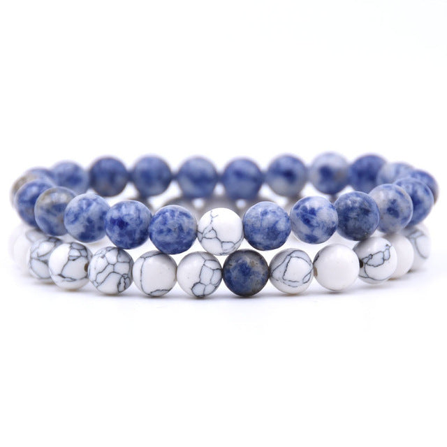 2Pcs/Set Couples 6mm Bead Stone Distance Bracelet