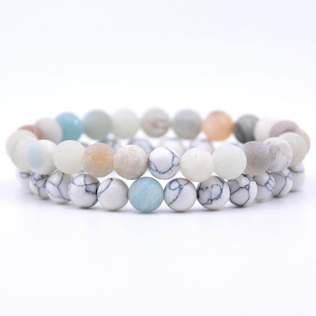 2Pcs/Set Couples 6mm Bead Stone Distance Bracelet