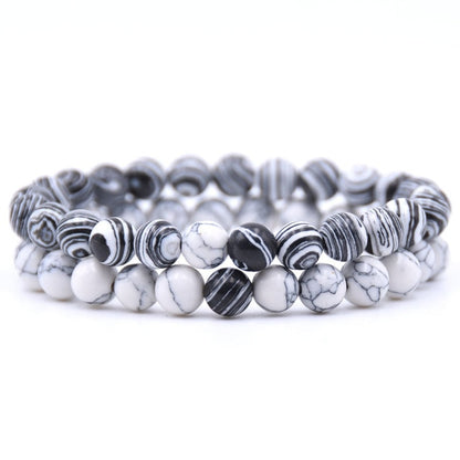 2Pcs/Set Couples 6mm Bead Stone Distance Bracelet