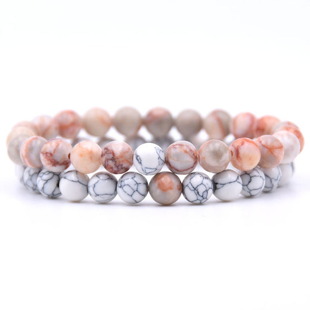 2Pcs/Set Couples 6mm Bead Stone Distance Bracelet