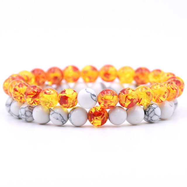 2Pcs/Set Couples 6mm Bead Stone Distance Bracelet