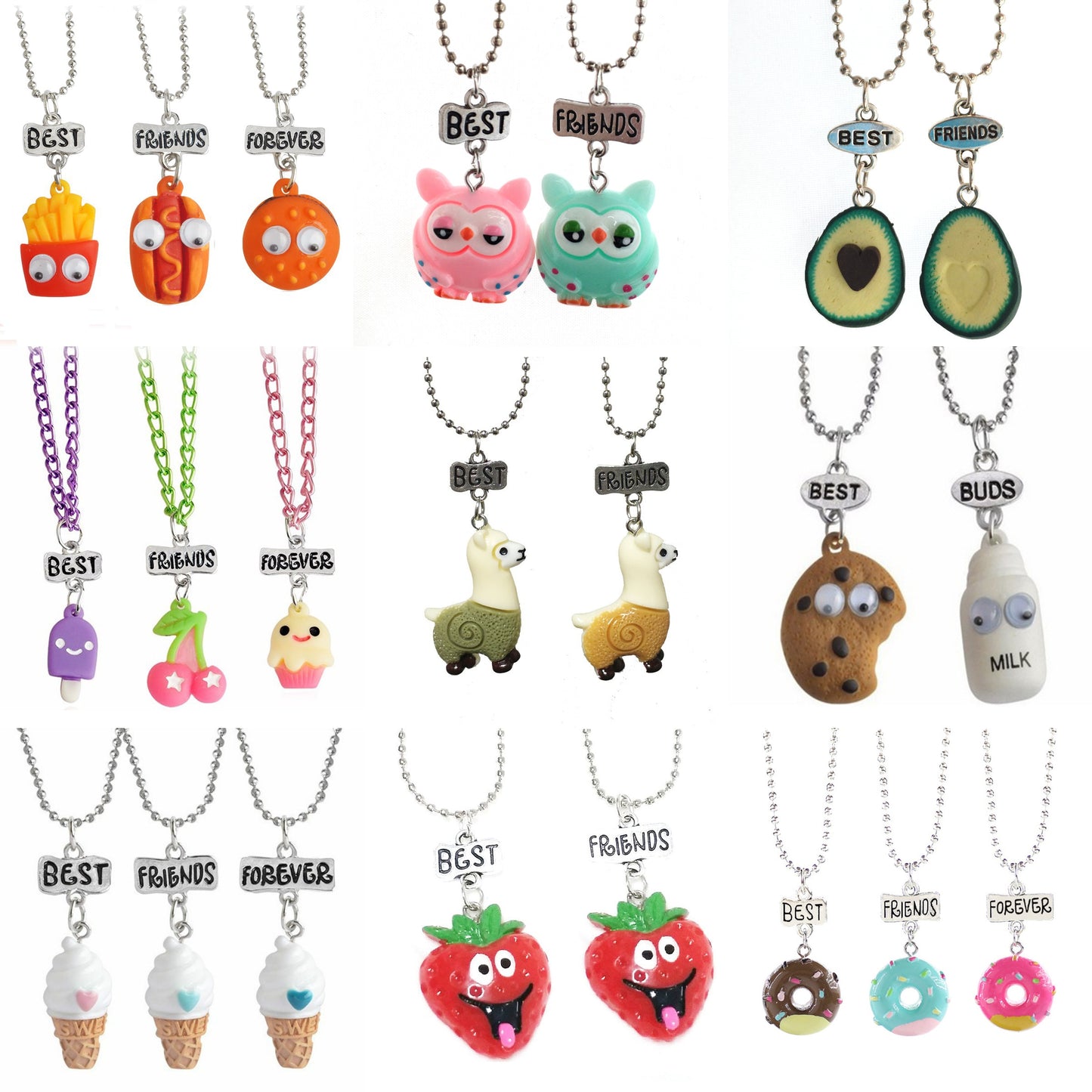 2-3pcs/ Set Cute Cartoon Donut Hamberger pendent Best Friend Necklace