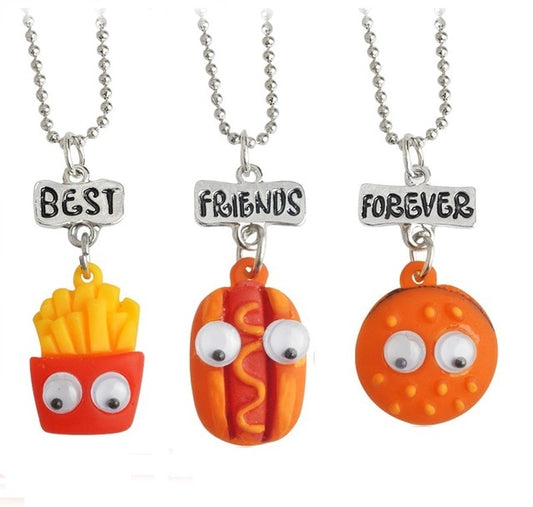 2-3pcs / Set Cute Cartoon Donut Hamberger Anhänger Best Friend Halskette