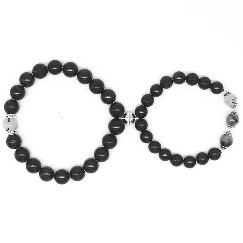 Black Energy Bead Distance Couple Magnetic Bracelet