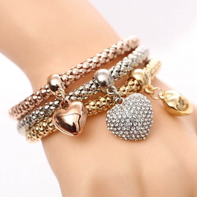 3 Stück/Set Kristall-Eulen-Herz-Charme-Armbänder