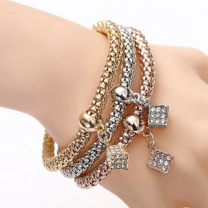 3 Pcs/Set Crystal Owl Heart Charm Bracelets