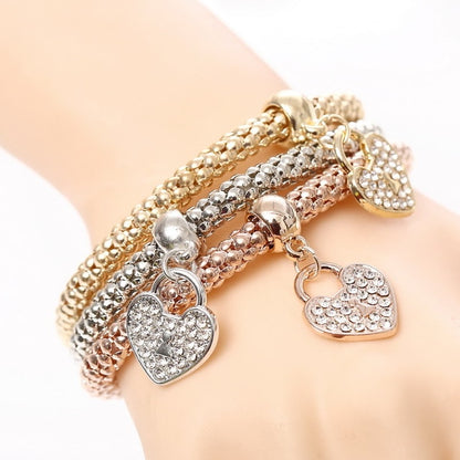 3 Stück/Set Kristall-Eulen-Herz-Charme-Armbänder