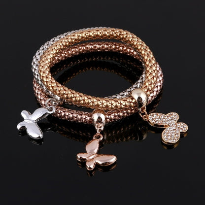 3 Pcs/Set Crystal Owl Heart Charm Bracelets