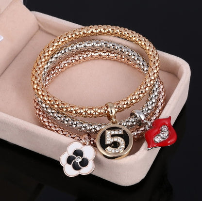 3 Stück/Set Kristall-Eulen-Herz-Charme-Armbänder