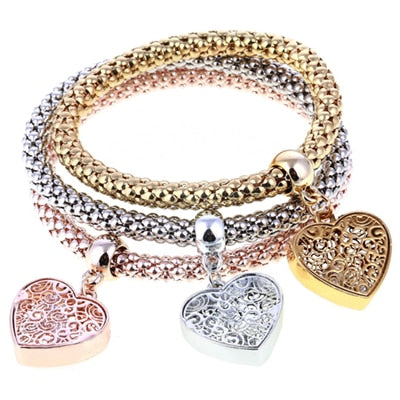 3 Pcs/Set Crystal Owl Heart Charm Bracelets