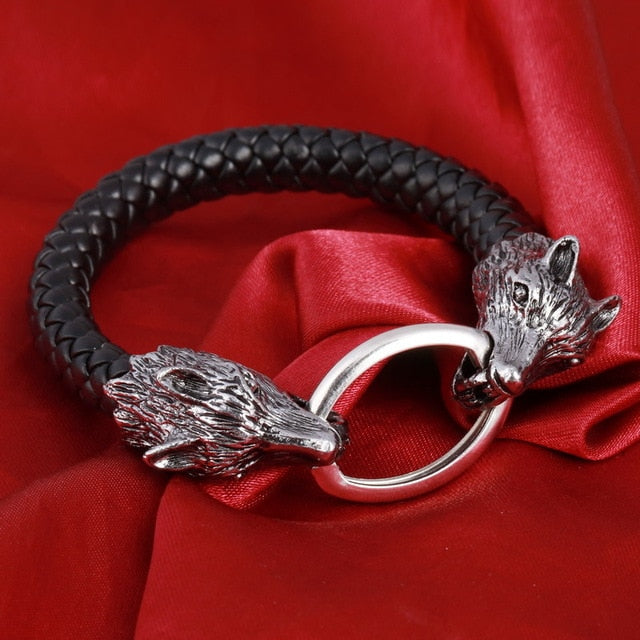 Vintage Viking Wolf Head Cuff Bracelet