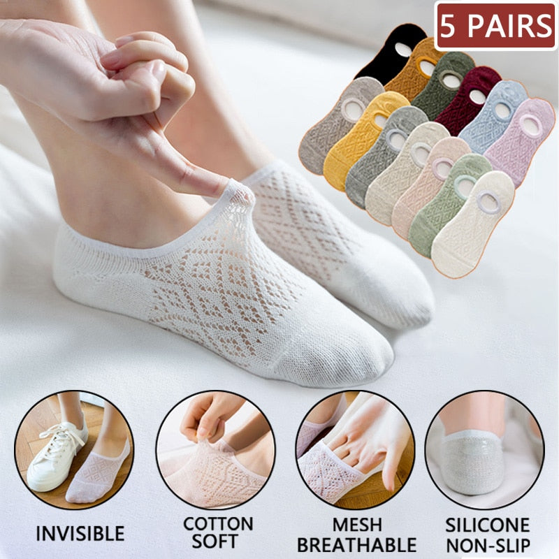 5 Pairs/Set Women Silicone non-slip invisible Socks