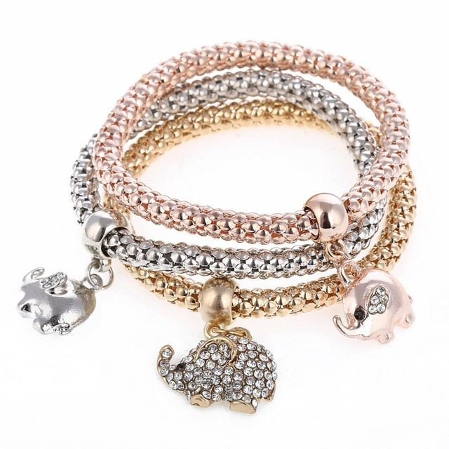 3 Stück/Set Kristall-Eulen-Herz-Charme-Armbänder