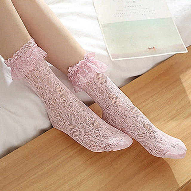 3pair Sexy Lace Floral Socks Women Summer Mesh Socks