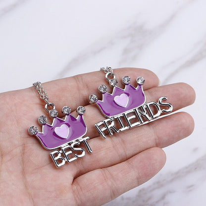 2pcs/sets Best friends crown stitching Pendant Necklaces BFF Friendship crystal Jewelry Gifts girlfriends