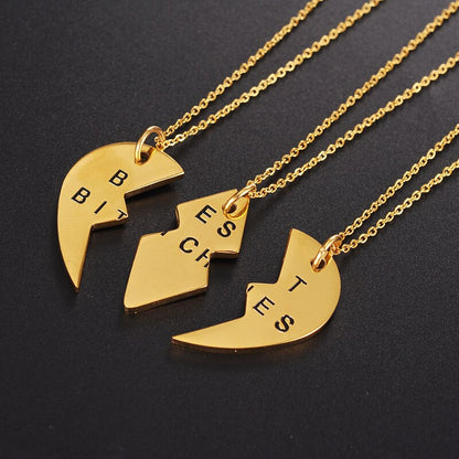 3 pcs/set Best Bitches Pendant Broken Heart stitching Necklace