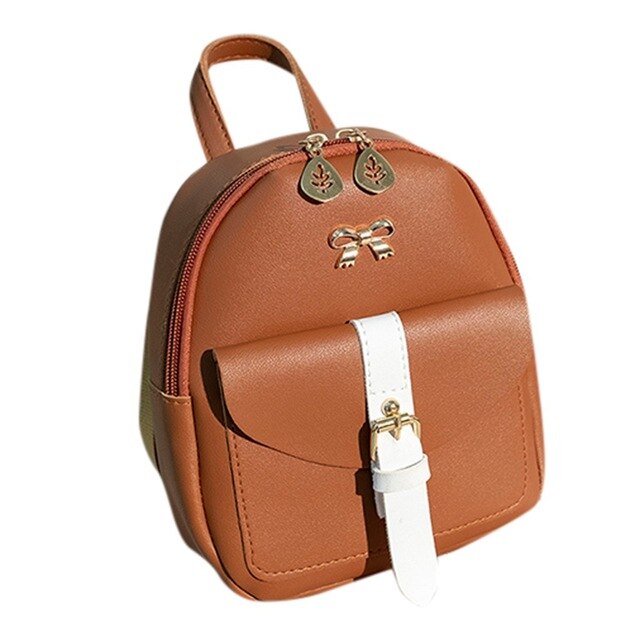 Women Mini Backpack PU Leather Lovely Bow Shoulder Bag