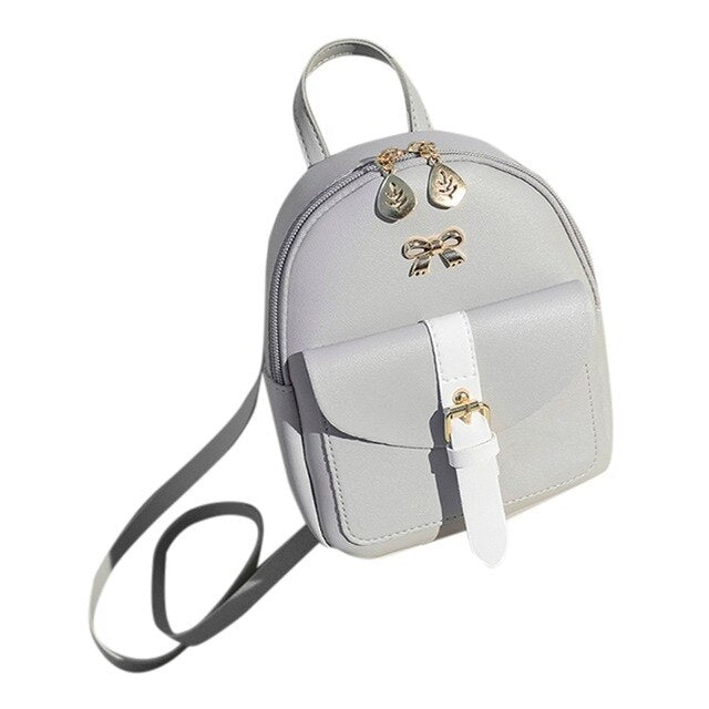 Women Mini Backpack PU Leather Lovely Bow Shoulder Bag