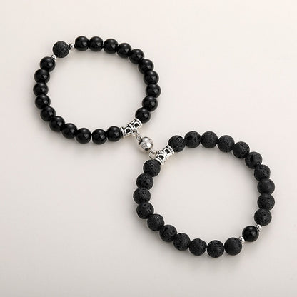 2pcs/set Natural Stone Magnetic Heart  Bead Bracelet For Friendship Couples