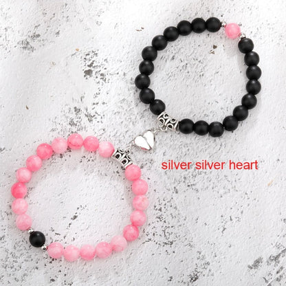 2pcs/set Natural Stone Magnetic Heart  Bead Bracelet For Friendship Couples