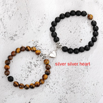 2pcs/set Natural Stone Magnetic Heart  Bead Bracelet For Friendship Couples