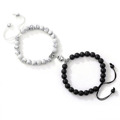 2pcs/set Natural Stone Magnetic Heart  Bead Bracelet For Friendship Couples