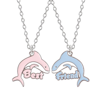 2pcs niedliches Tier Little Dolphin Anhänger Best Friend Halskette